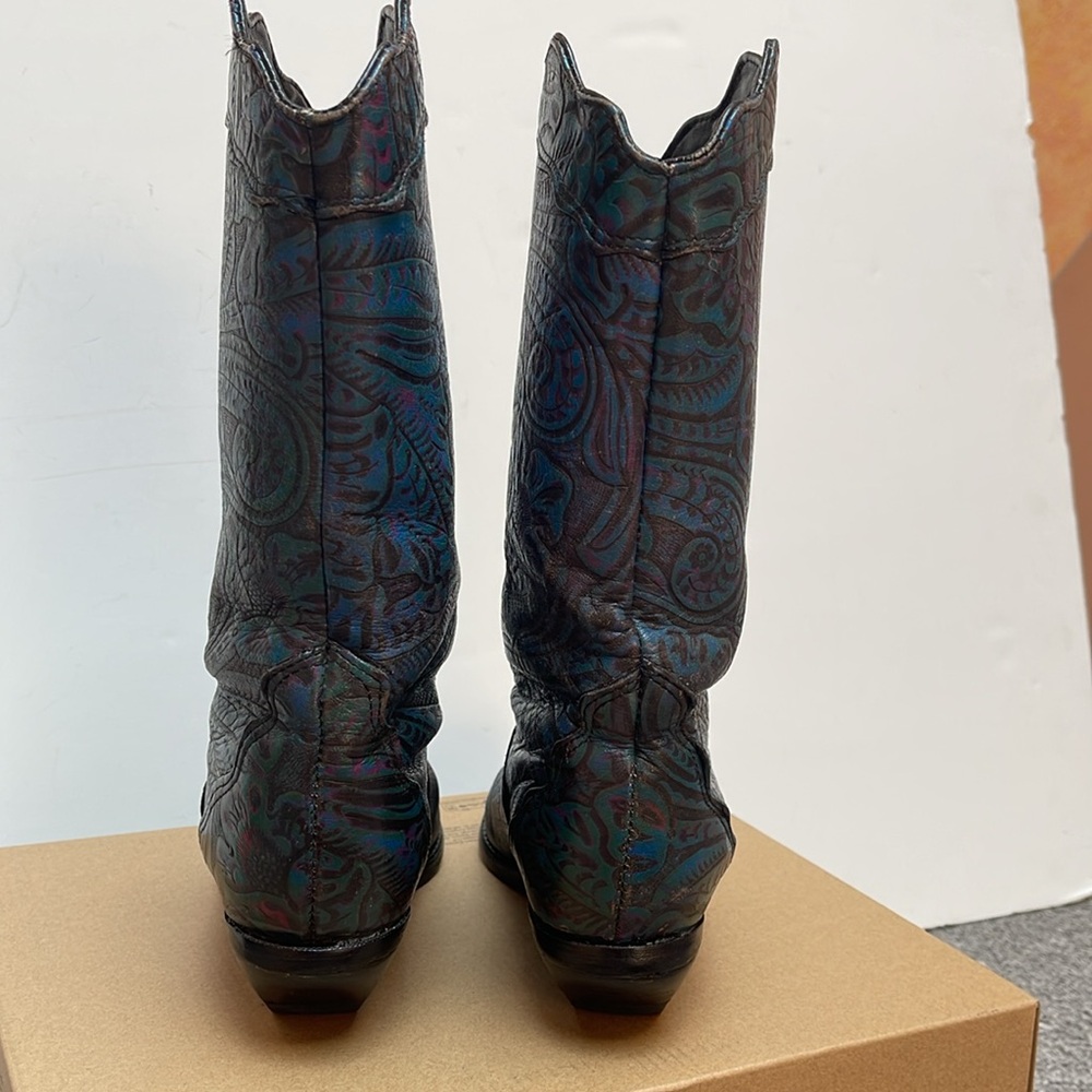 SOLD:  Zodiac Blue Green Magenta Floral Embossed Cowboy Boots Vintage Women's 6 - Picture 4 of 16